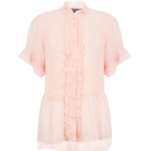 French Connection Clanre Light Sheer Short Sleeve Peplum Blouse Women’s M Pink